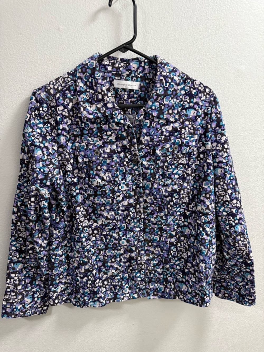 Christopher & Banks Blue-Purple Floral Button-Front Shirt Jacket